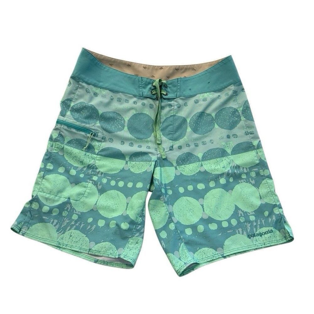 Patagonia Men's Stretch Planing Board Short Size 32 Green Blue 9" Geometric